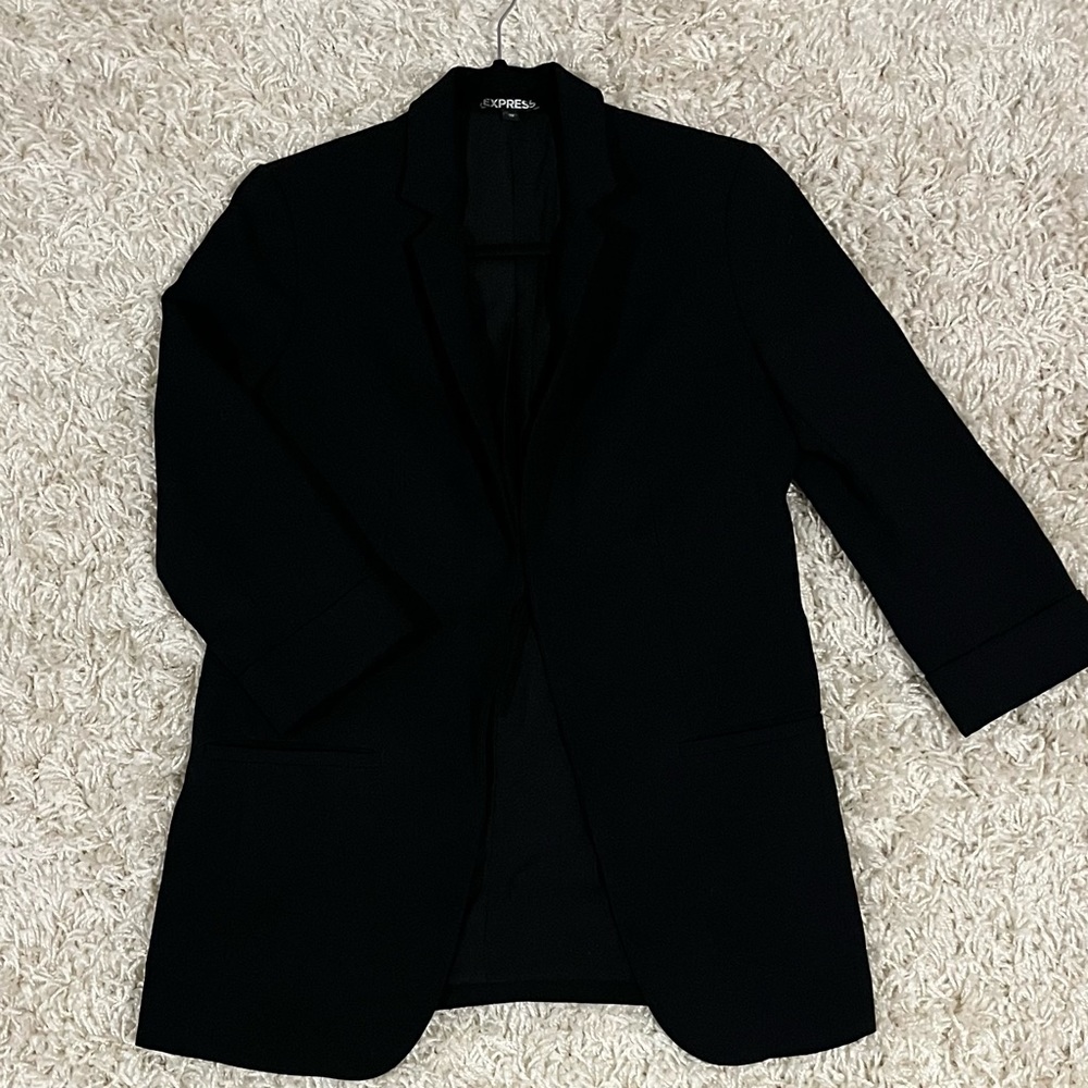 Express Black 3/4 Length Sleeve Open Front Blazer